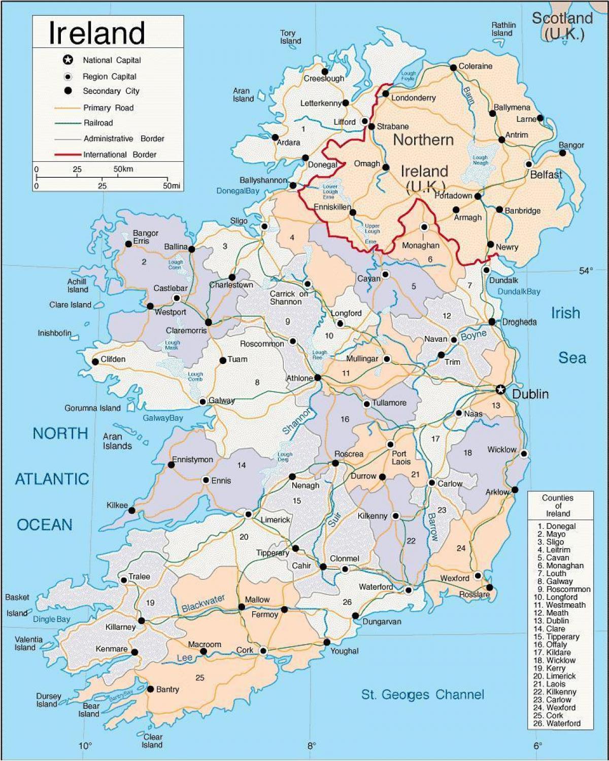 რუკა ირლანდია აჩვენებს ქალაქში